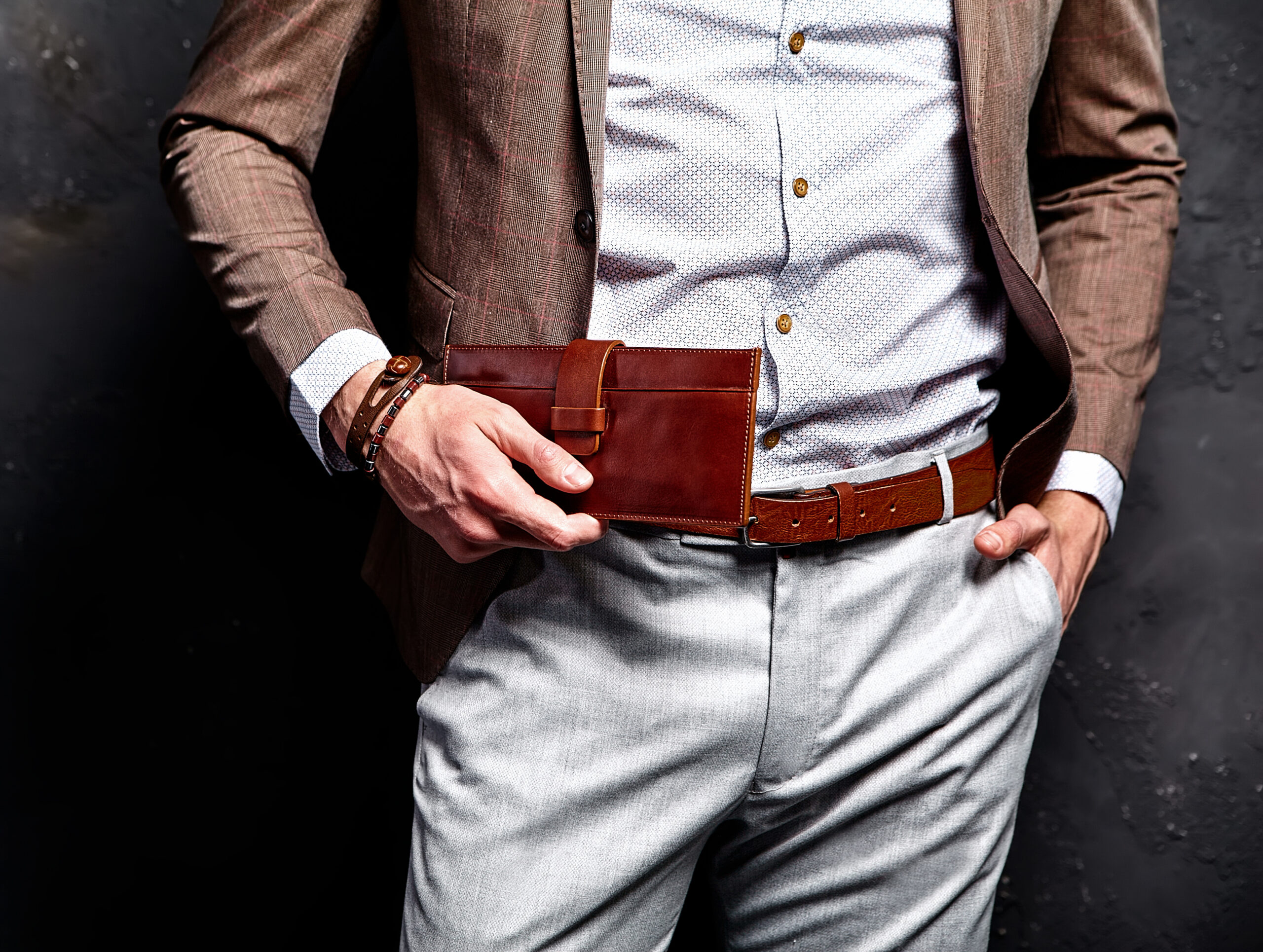 Zestaw męski Executive Brown – pasek i portfel
